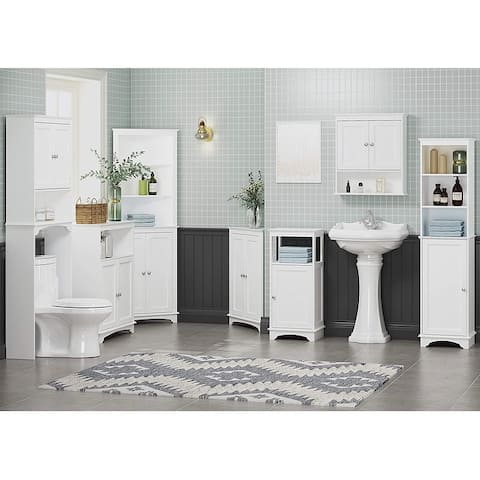 Spirich Home Floor Corner Cabinet with Two Doors and Shelves, Free-Standing Corner Storage Cabinets,White