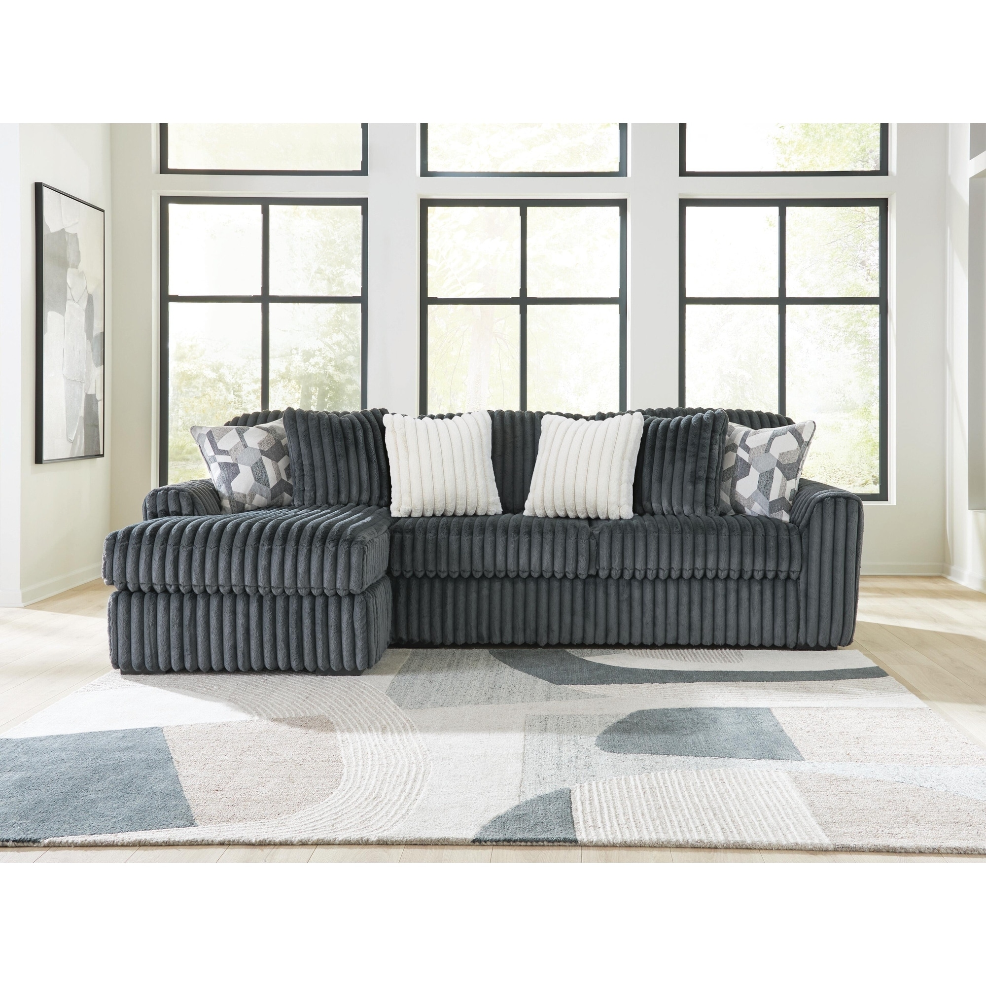 Signature Design by Ashley Midnight-Madness Dark Gray 2-Piece Sectional Sofa Chaise - 120"W x 65"D x 40"H