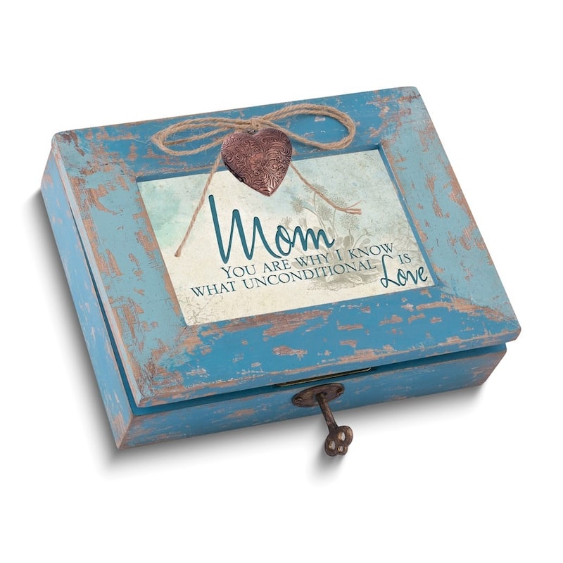 Curata Distressed Finish Wooden Mom Sentiment Heart Locket Music Box (Plays You Light Up My Life)