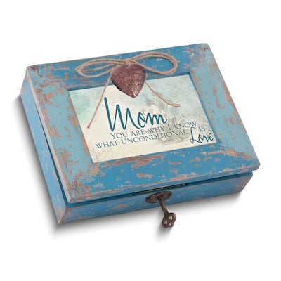 Curata Distressed Finish Wooden Mom Sentiment Heart Locket Music Box (Plays You Light Up My Life)