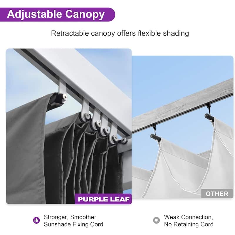 PURPLE LEAF Gazebo White Aluminium Outdoor Retractable Pergola with Canopy Cover