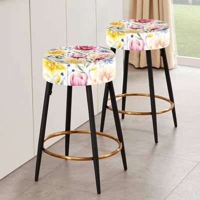Designart - Ethereal Botanicals Boho Pattern - Upholstered Floral Bar Stools Set of 2 - Cottage Bar Stool 2 Pieces