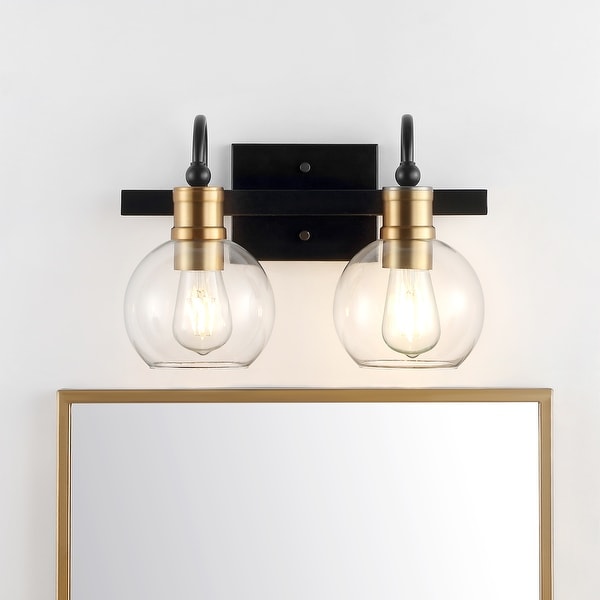 Marais Iron/Glass Rustic Vintage LED Vanity Light, Black/Brass Gold by JONATHAN Y. Opens flyout.