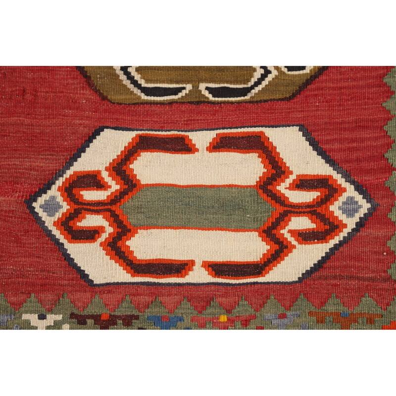 Kilim Qashqai Persian Vintage Rug Hand-Woven Reversible Wool Carpet - 4'1"x 6'0"