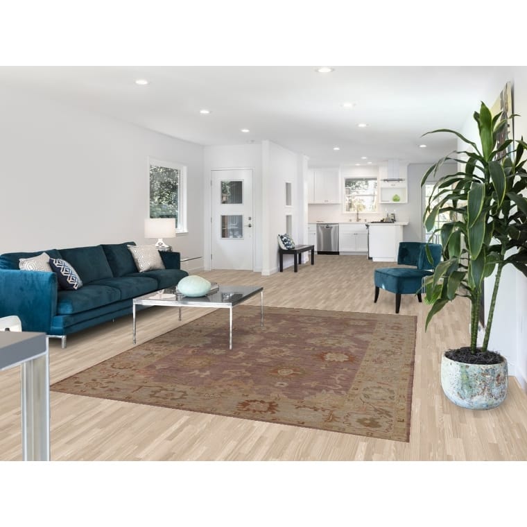 Vegetable Dye Oushak Turkish Area Rug Hand-Knotted Brown Wool Carpet - 6'3"x 8'8"