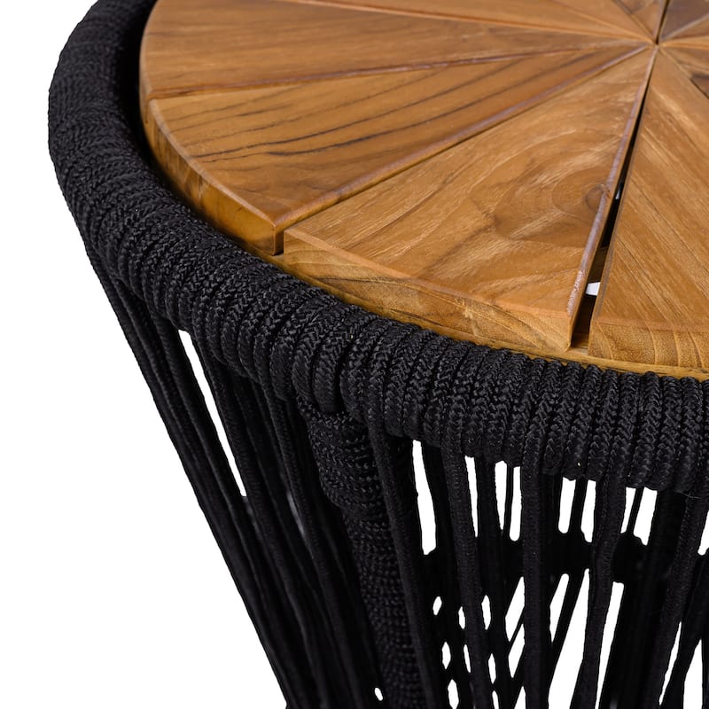 Scott Living - Nara Modern Outdoor Acacia Wood and Woven Rope Sculptural Side Table, Set of 2 - 32.28"L