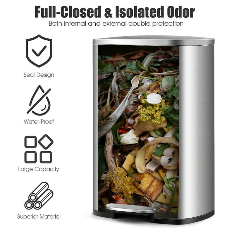 Gymax 13.2 Gallon Trash Garbage Can Stainless Steel Airtight Soft