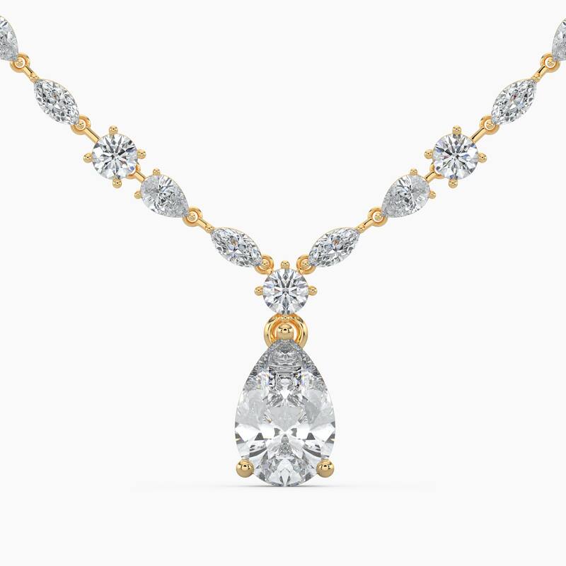 14K Gold Lab Grown Diamond Alternating Diamond Lined Pear Drop Necklace