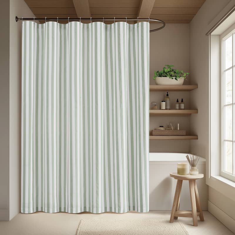 Brooklyn Loom Levi Stripe Shower Curtain - White/Sage Green