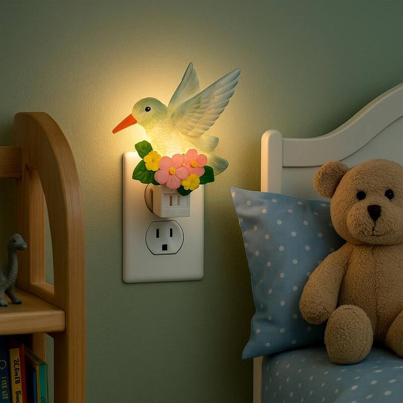 Novelty Lights LED Hummingbird Flowers Spring Easter Night Light with Swivel Plug