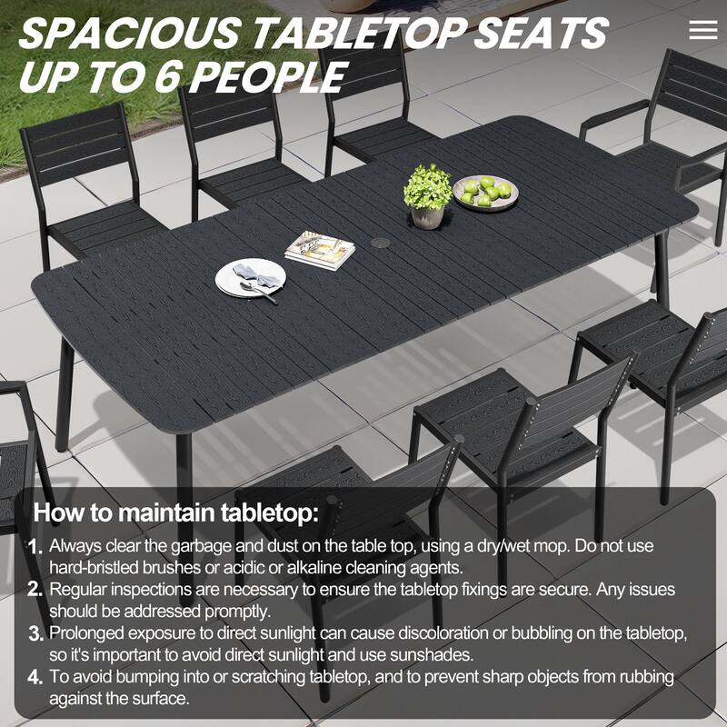 Outdoor 7/9-Piece Patio Dining Set Rectangular Dining Table with Stackable Chairs