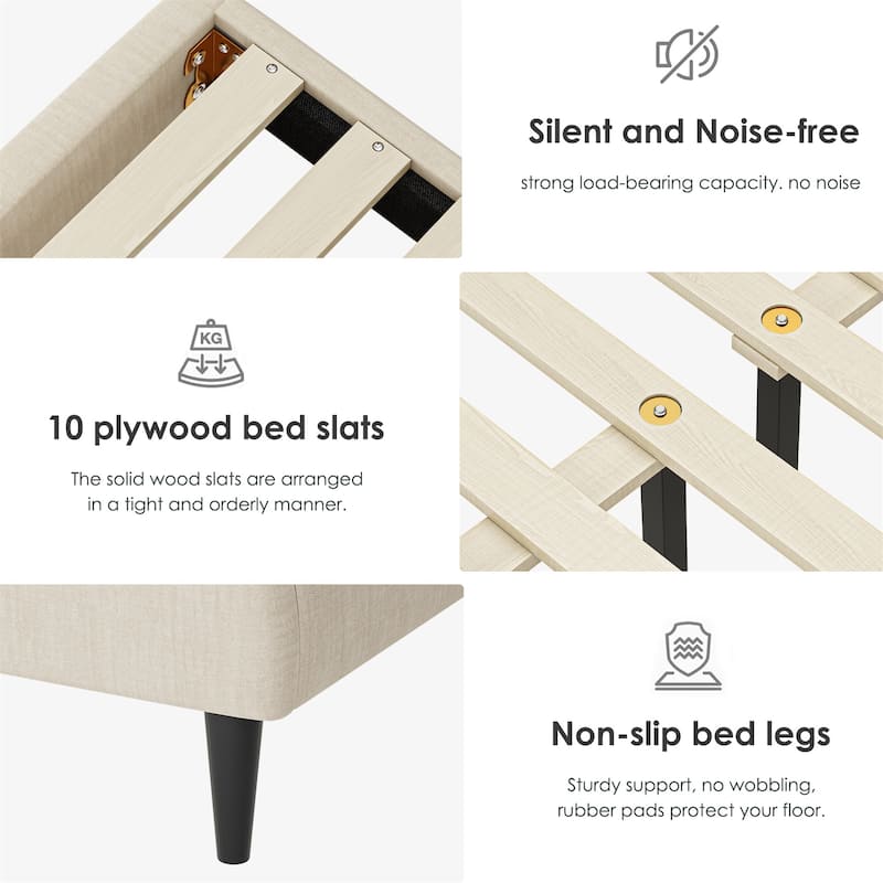 Full/Queen Linen Bed Frame with Storage Headboard,No Noise