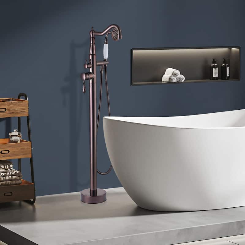 Topcraft Single Handle Floor Mounted Freestanding Tub Filler with Handshower