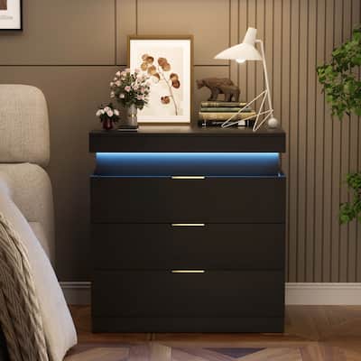 Modern Nightstand with LED Lights and Charging Station for Convenient Bedroom Use
