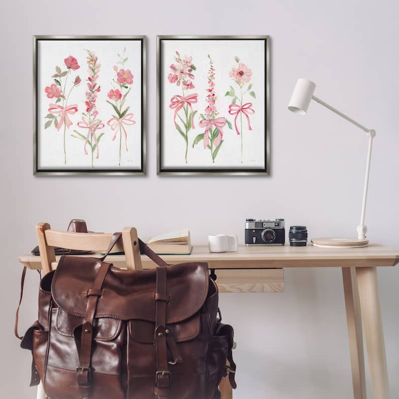 Stupell Soft Fresh Pastel Sprigs Framed Floater Canvas Wall Art Design By Sally Swatland (Set of 2)