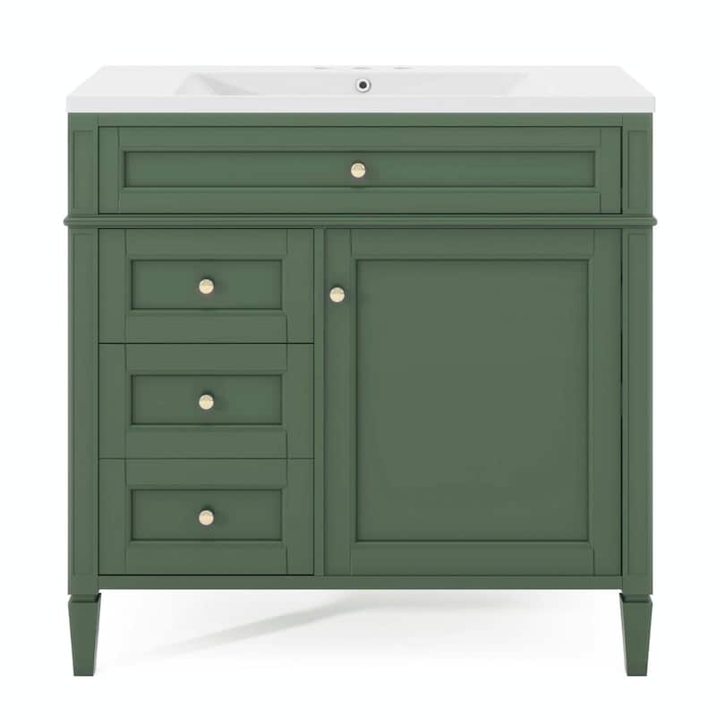 36'' Bathroom Vanity with Top Sink - Modern Storage Cabinet with Mirror