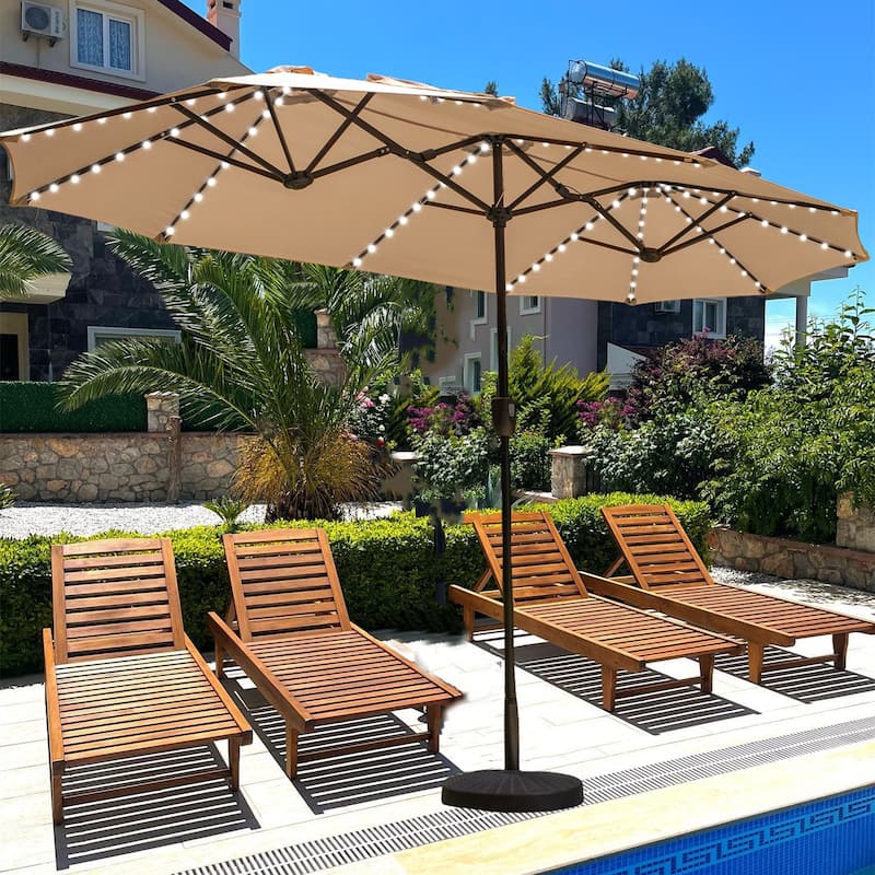 MAISON ARTS 13ft Double -Sided Crank Patio Umbrella Extra Large with LED Colorful Lights - Beige