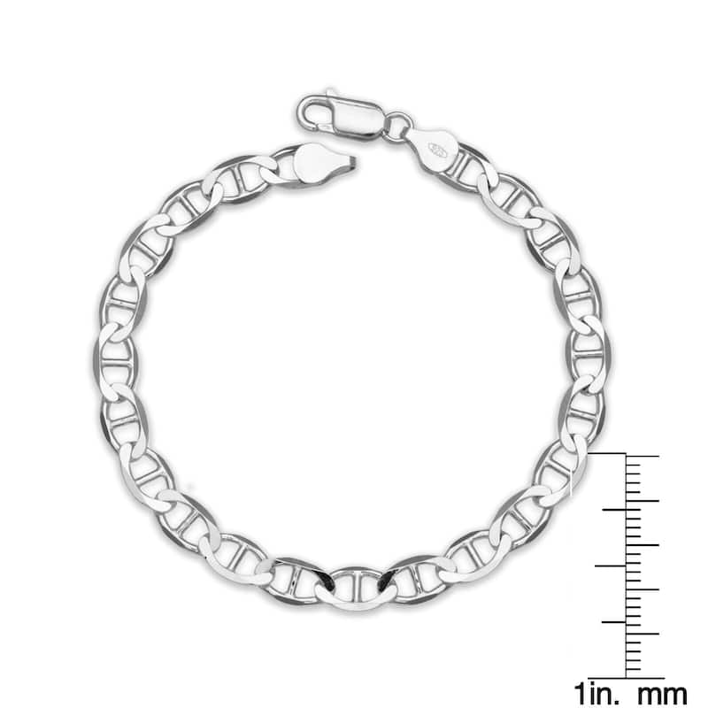 Curata 925 Sterling Silver Italian Men's 6mm Mariner Chain Bracelet (Choice of 8" or 9") - White