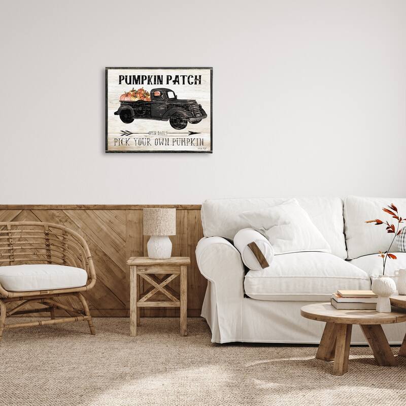Stupell Pumpkin Patch Farm Sign Fall Harvest Picking Canvas Wall Art - Black