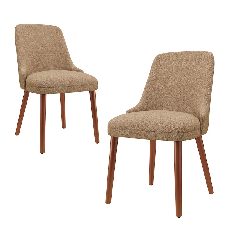 High Back Dining Chairs Upholstered Padded Kitchen Chairs Wood Legs for Restaurant Cafe - Set of 2 - Camel