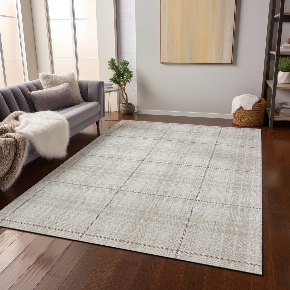 Machine Washable Indoor/ Outdoor Plaid Chantille Rug