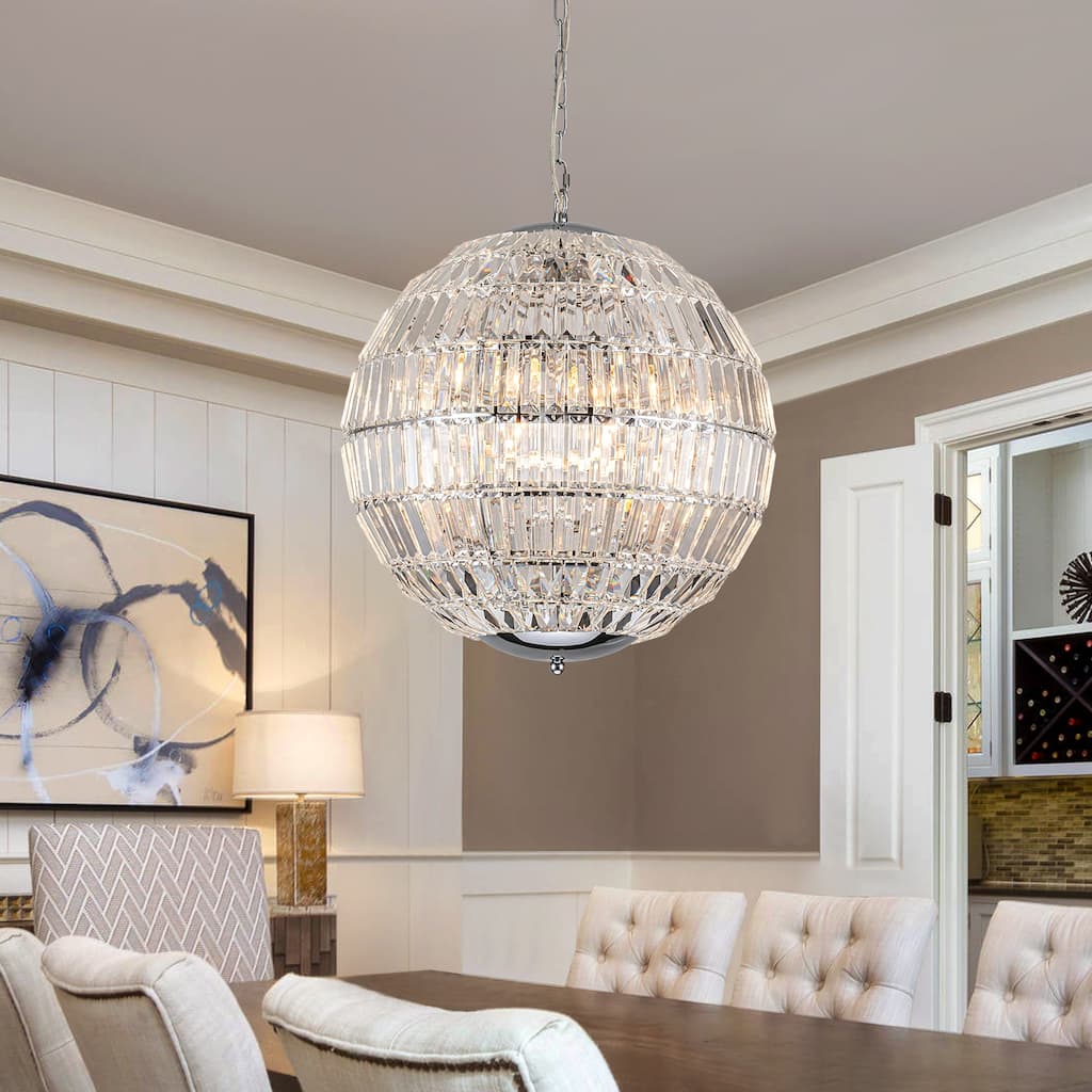 6-Light Modern Glam Chrome Crystal Globe Chandelier