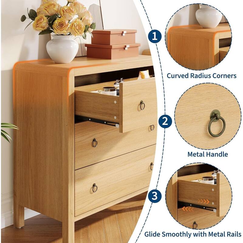 Modern 3 Drawer Dresser with Large Drawers for Bedroom, Living Room