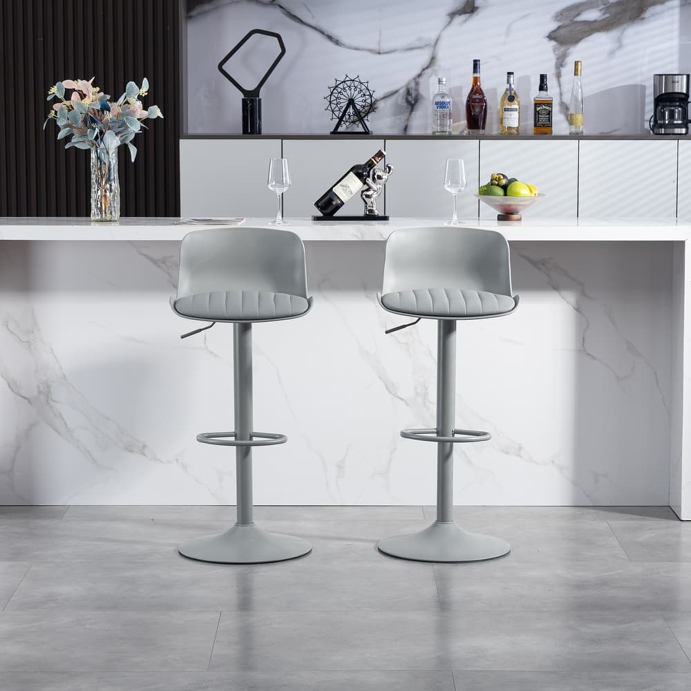 Counter Height Bar Stools Set of 2, Height Adjustable Swivel Bar Stools, Armless PU Leather Kitchen Island Chairs