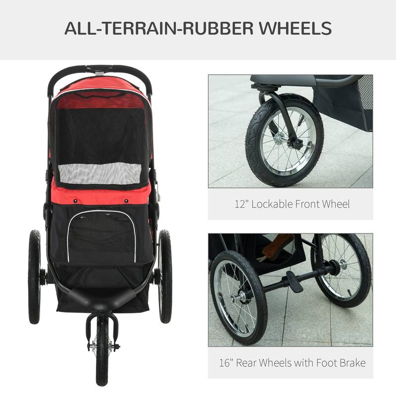 PawHut Pet Stroller for Small and Medium Dogs, 3 Big Wheels Foldable Cat Stroller with Adjustable Canopy