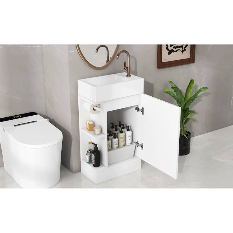 Roomfitters 18.6" Bathroom Vanity with Sink Cabinet with Two-Tier Shelf Left or Right Setup Slim Fit Design