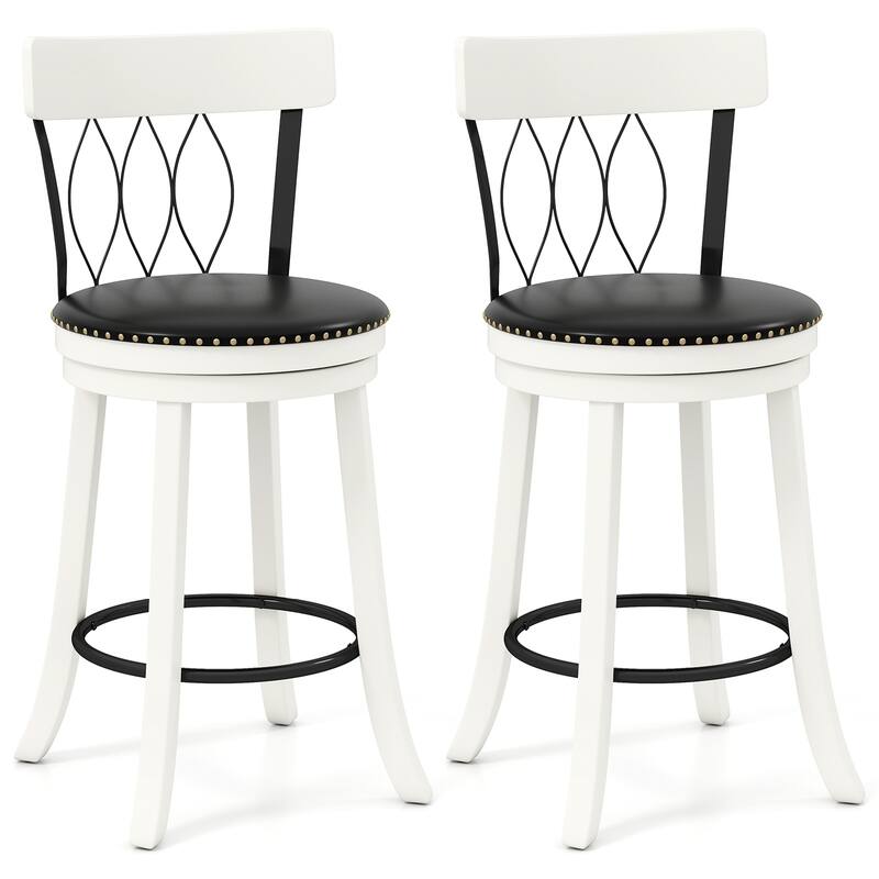 Set of 2 Swivel Bar Stools with Backrest and Tufted Faux Leather Seat for Kitchen Island