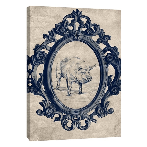 PTM Images 9-108973 PTM Canvas Collection 10" x 8" - "Framed Pig in Navy" Giclee Pigs Art Print on Canvas