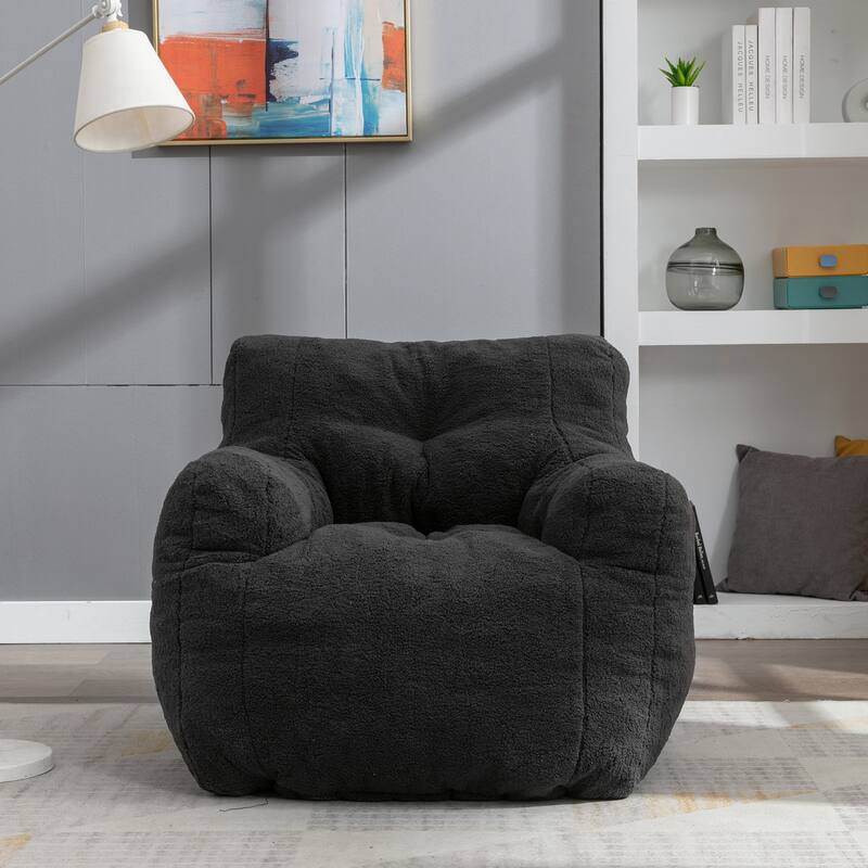 Mieres Faux Fur Fabric Bean Bag Chair, Floor Sofa For Living Room, Bedroom Lazy Sofa - Black
