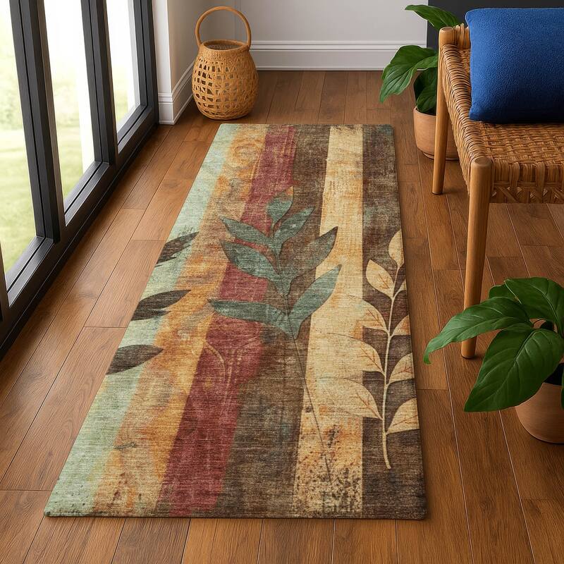 Premium Washable Super Soft Modern Floral Mayfield Rug - Wheat - 2'3" x 7'6"