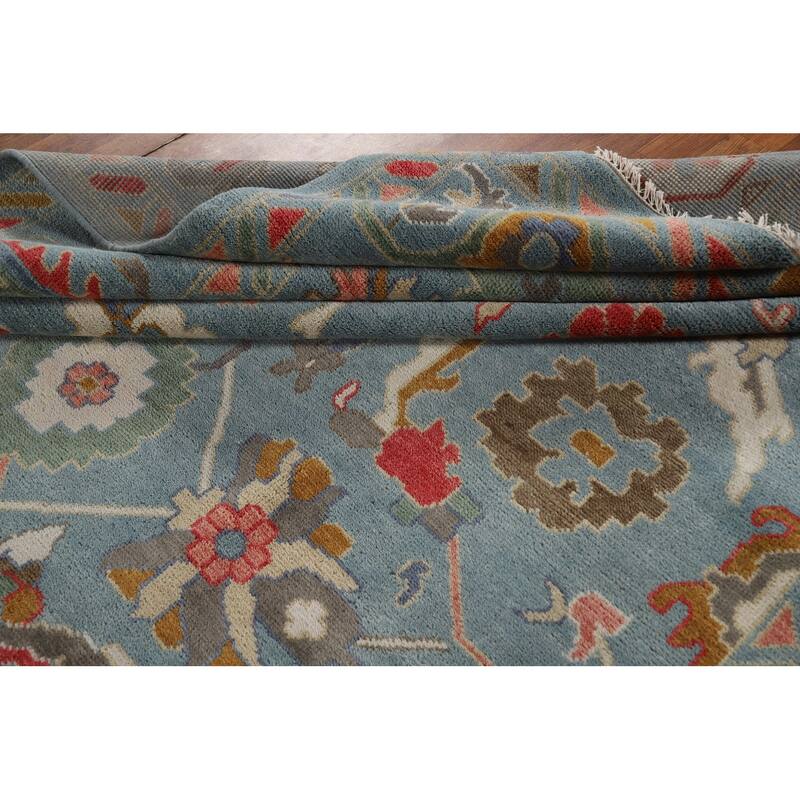 All-Over Blue Oushak Oriental Area Rug Hand-Knotted Wool Carpet - 9'2"x 11'11"