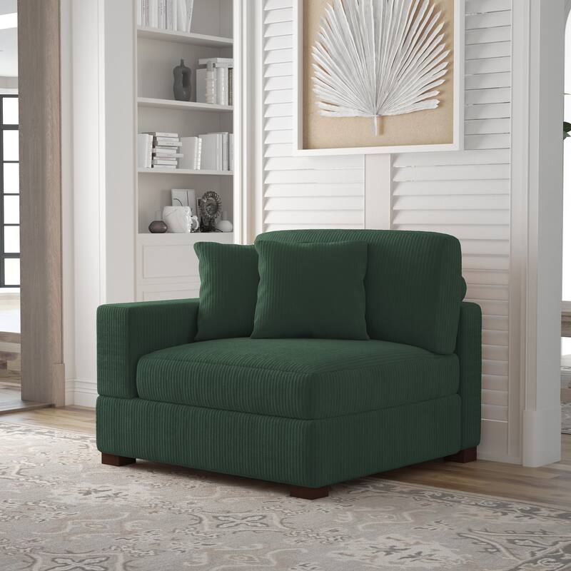 Modern Modular Sectional Sofa Corduroy Chaise Lounges - Left Facing - Hunter Green Armchair