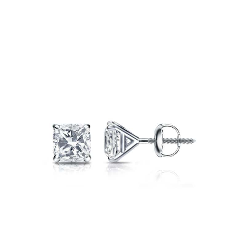 Auriya 14k Gold 1/2ctw Cushion Cut Diamond Stud Earrings Martini-set (H-I, SI1-SI2) - White