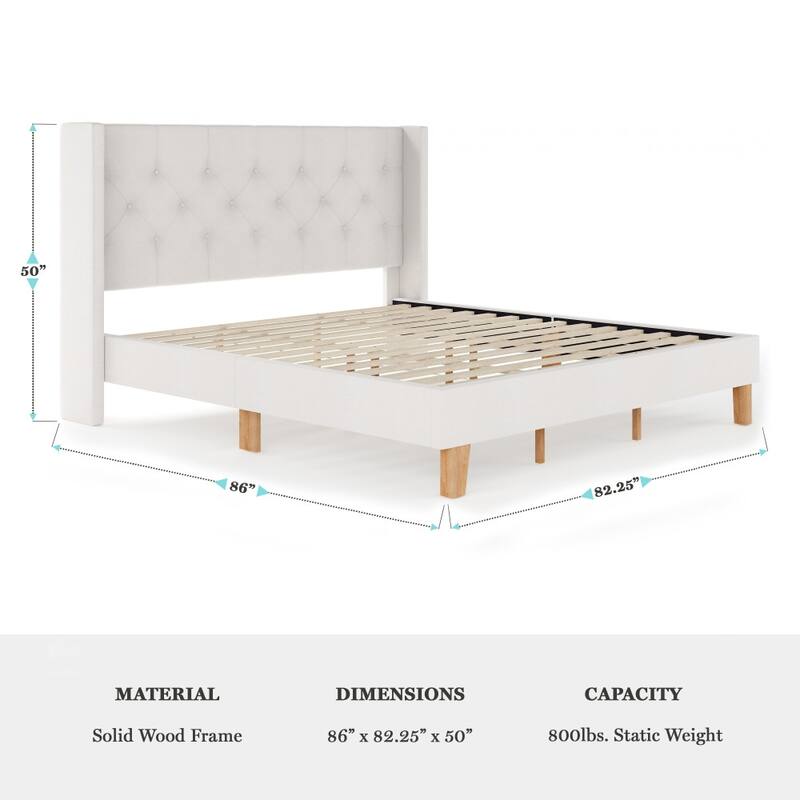 Martha Stewart Platform Bed with Tufted Wingback Headboard