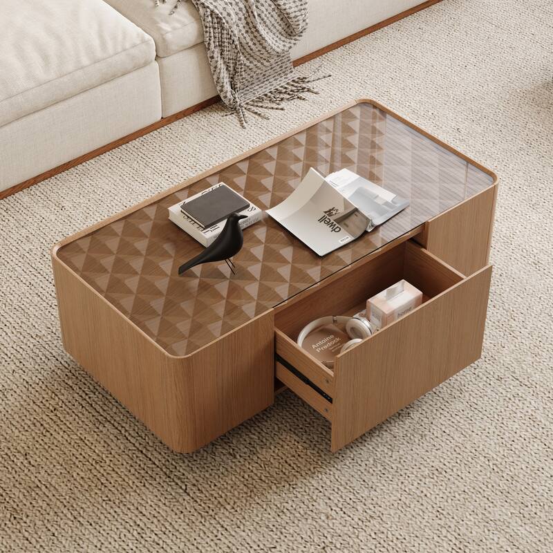 Rustic Coffee Table Rectangular Center Table with Hidden Storage Drawers, Sofa Table Side Table Tea Table