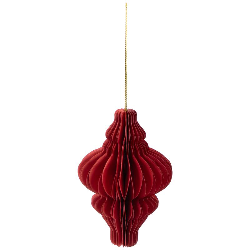 Foldable Honeycomb Paper Christmas Finial Ornaments - 4" - Red - Set of 4