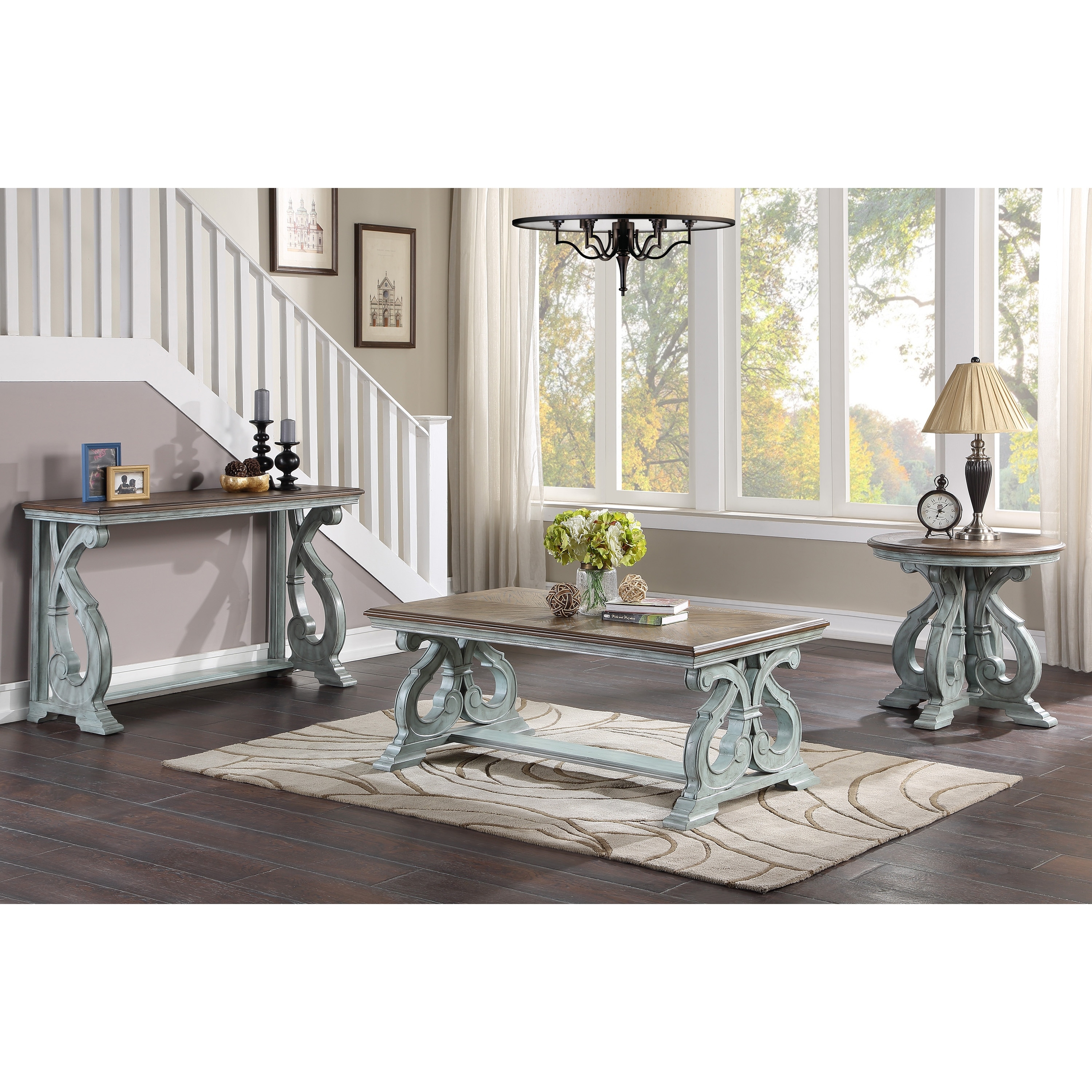 Furniture of America Roah Farmhouse Blue 3-piece Coffee Table Set