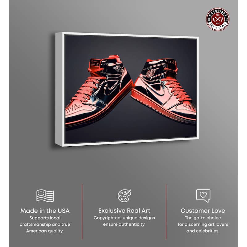 Notoriart Red Sneakers On Display Framed Sneaker 1 Piece Canvas Wall Art