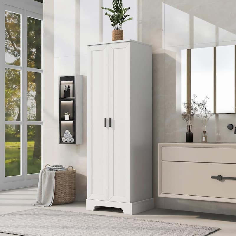 23 in. W x 71 in. H MDF Bathroom Storage Cabinet with Two Doors and Adjustable Shelves - 23" x 71" in. - White