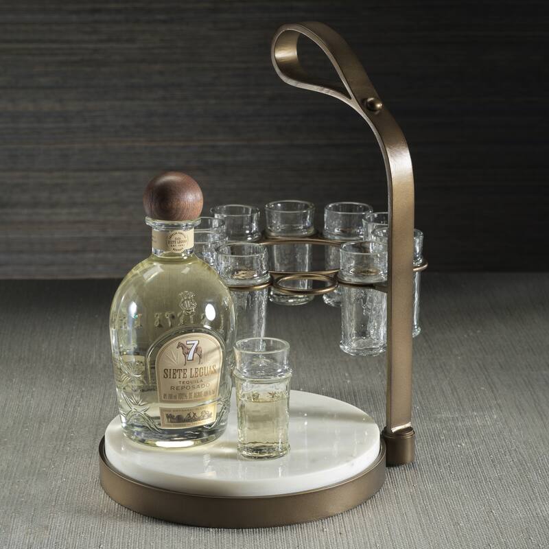 Tequilero 10-Piece Tequila Shot Set with Marble Cutting Board