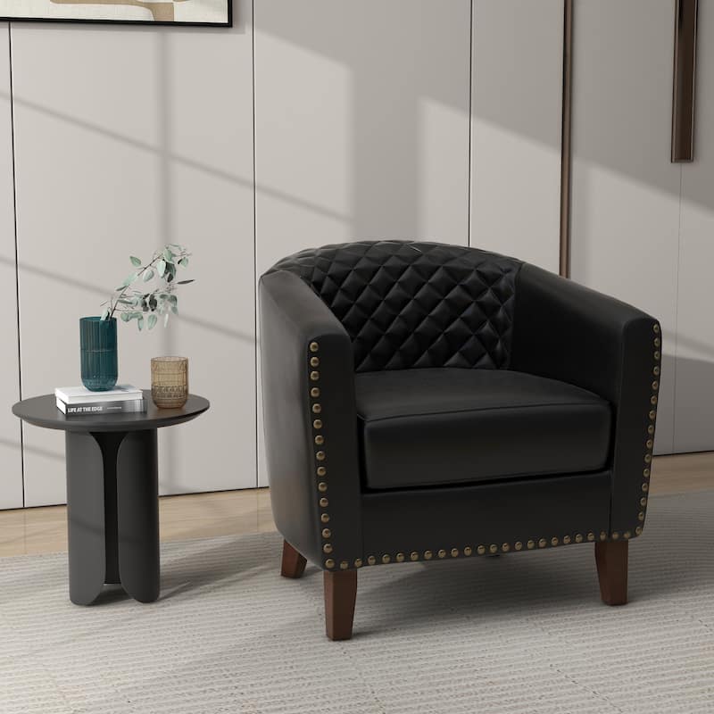 Faux Leather Barrel Accent Chair