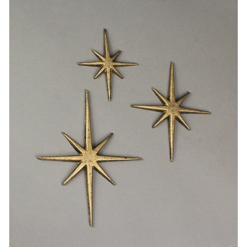 Zeckos Gold Cast Iron 8 Pointed Starburst Wall Hangings (Set Of 3)