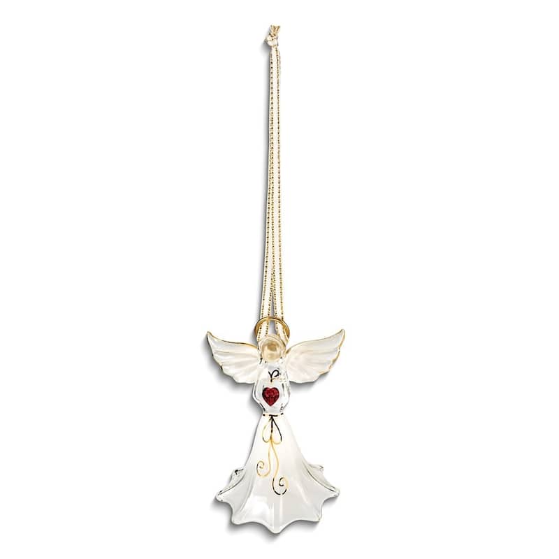 Curata Angel with Red Crystal Heart Glass Figurine Ornament
