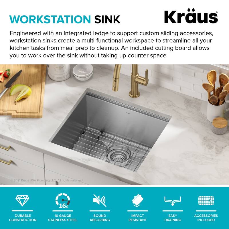 KRAUS Kore Workstation Undermount Stainless Steel Kitchen Sink
