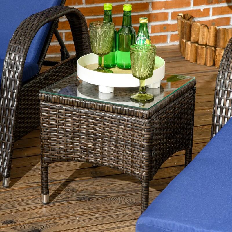 3PCS Wicker Chaise Lounge Set,Adjustable Rattan Chairs,Cushions,Table