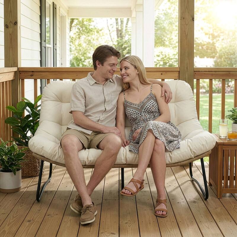 FINCATI 2-Person Outdoor/Indoor Wicker Lounge Egg Chair Loveseat, Oversized 51" Patio Club Chair with 5.5" Cushion